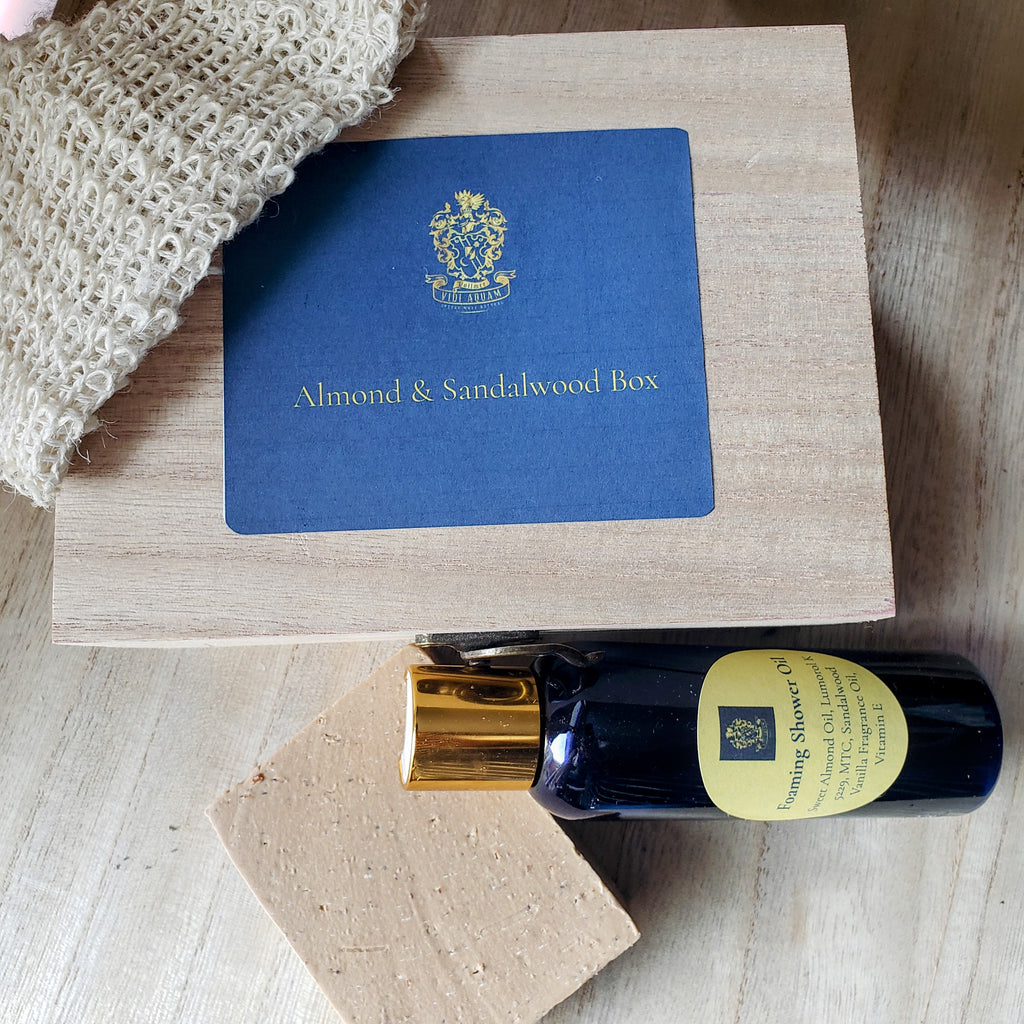 Almond & Sandalwood Gift Box | Honey Soap, Shower Oil & Soap Saver
